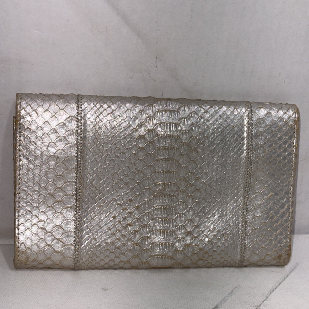 Carlos Falchi Clutch Metallic Leather Crossbody Envelope Chain Strap Purse Bag - Picture 16 of 16